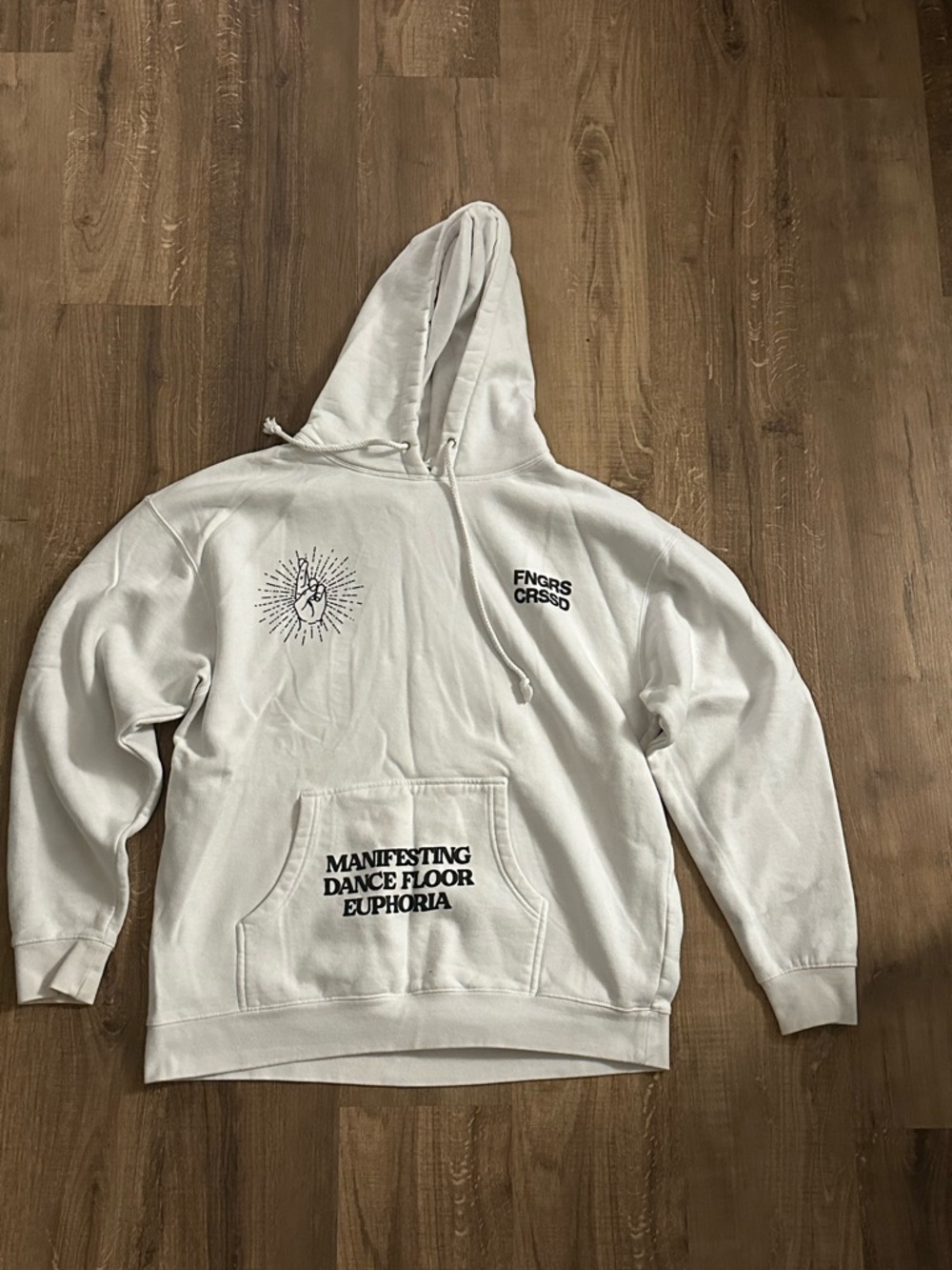White Graphic Lightweight Hoodie Jacket - Manifesting Dance Floor Euphoria